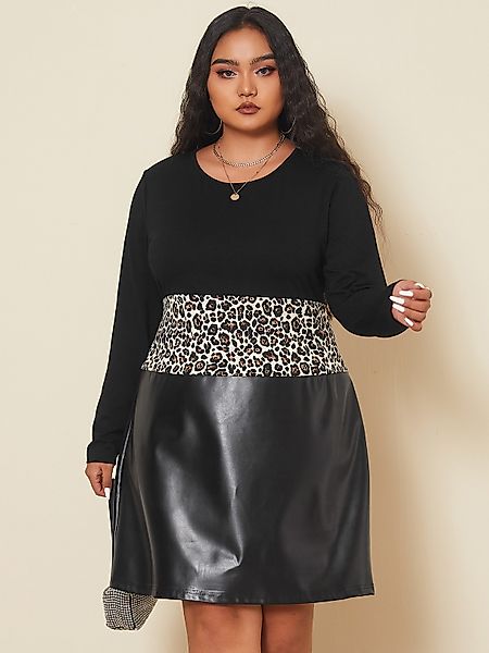 YOINS Plus Größe Patchwork Leopard Langarm Kleid günstig online kaufen