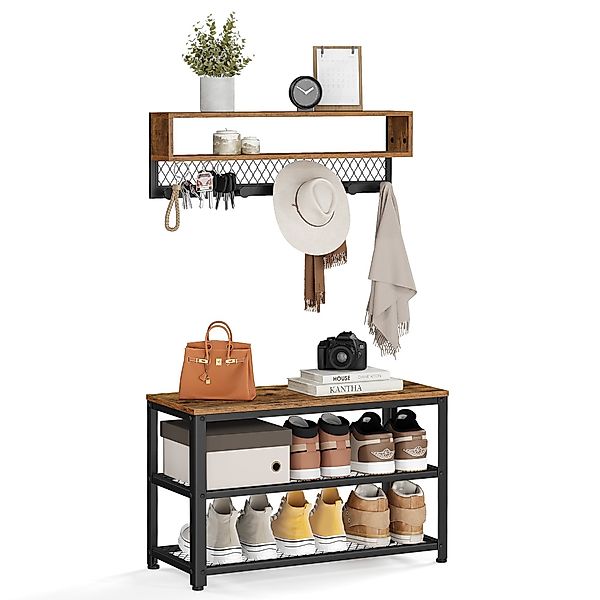 VASAGLE Garderoben-Set, Garderobe mit Sitzbank, Industriestil, günstig online kaufen