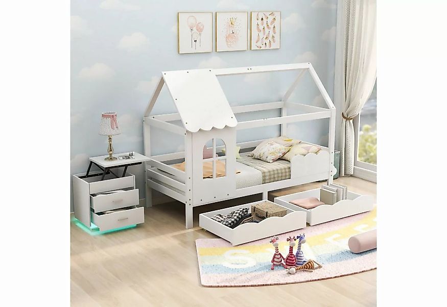 REDOM Hausbett Kinderbett, Hausbett mit 2 Schubladen Kiefernholz Jugendbett günstig online kaufen