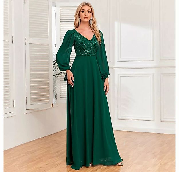 jalleria Dirndl Chiffon-Langarmkleid mit V-Ausschnitt Abendkleid langes Kle günstig online kaufen
