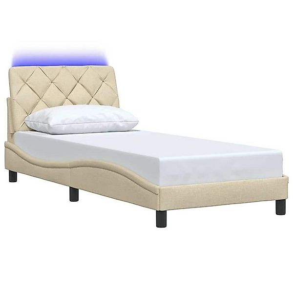vidaXL Bett Bettgestell mit LED ohne Matratze Creme 90x200 cm Stoff günstig online kaufen