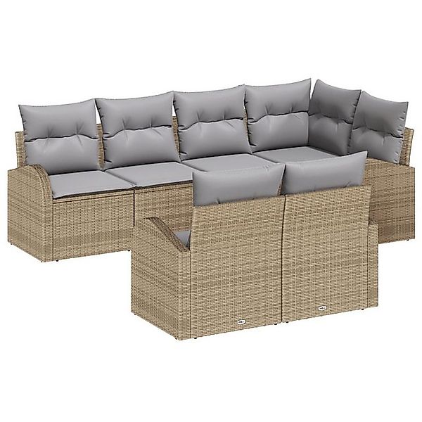 vidaXL Loungesofa 7-teiliges Garten Sofa Set mit Kissen Beige Poly Rattan, günstig online kaufen