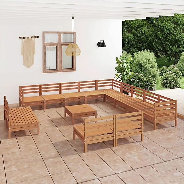 14-tlg. Garten-lounge-set Massivholz Kiefer Honigbraun günstig online kaufen