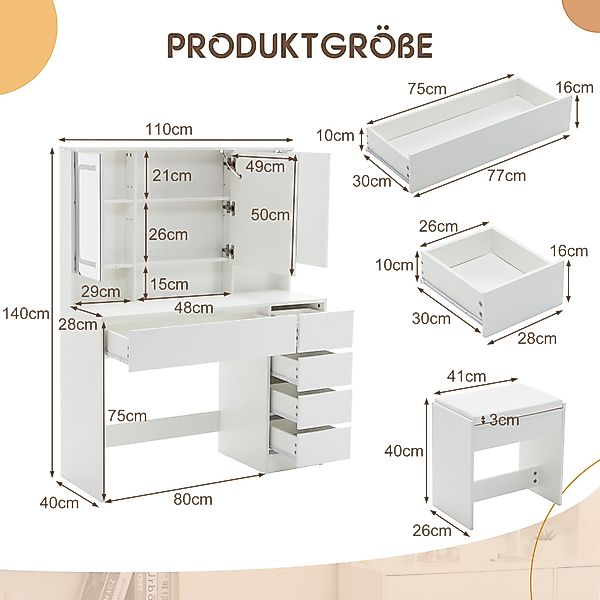 Thanaddo Schminktisch mit verstellbaren LED-Spiegel, Schminktische günstig online kaufen