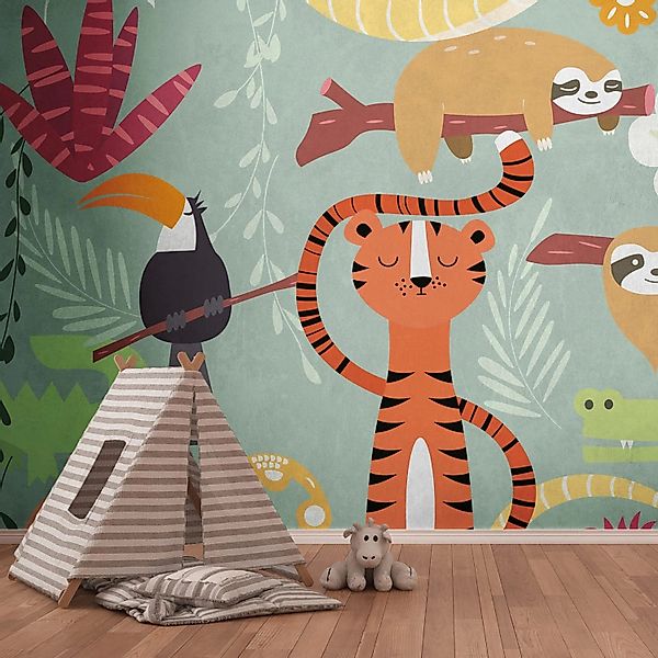 PROFHOME 383031-GU Fototapete Kindertapete Orange Grün Gelb Rot 3,71 m x 2, günstig online kaufen