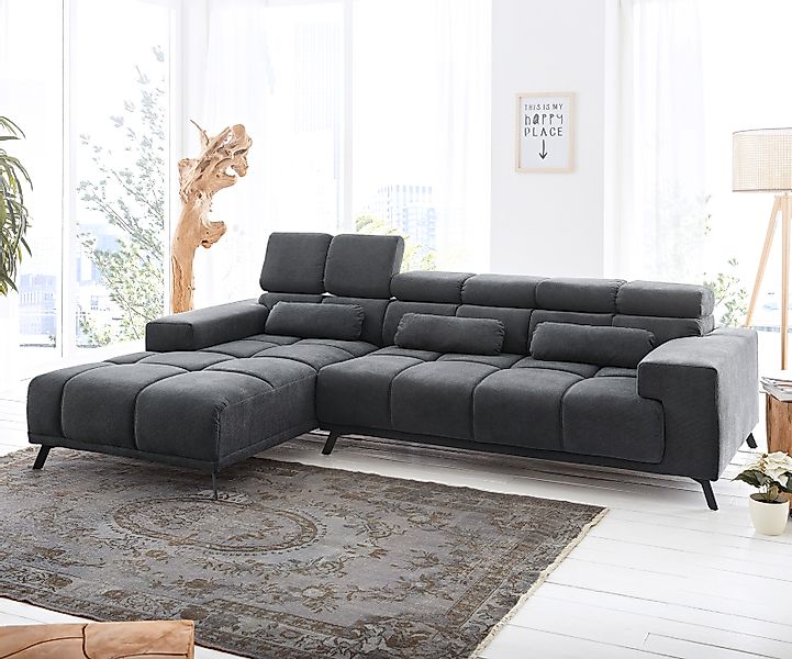 DELIFE Ecksofa Ordino, Mikrofaser Schwarz 285x200 günstig online kaufen