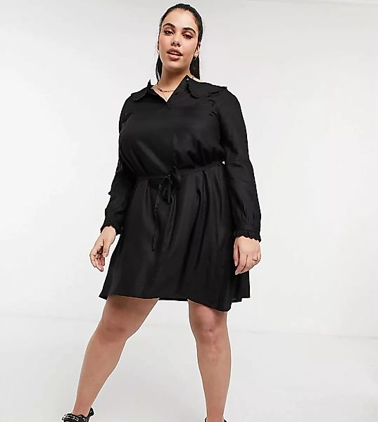Vero Moda Curve – Schwarzes Minikleid mit Prärie-Kragen-Weiß günstig online kaufen