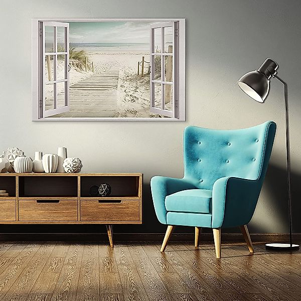 Wallarena Leinwandbild Fensterblick Strand Meer Natur Modern XXL Leinwandbi günstig online kaufen