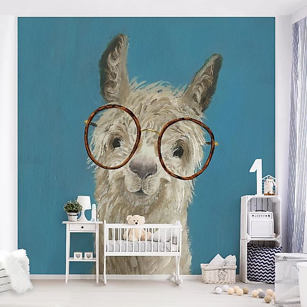 Bilderwelten Kindertapete Lama mit Brille I creme Gr. 192 x 192 günstig online kaufen