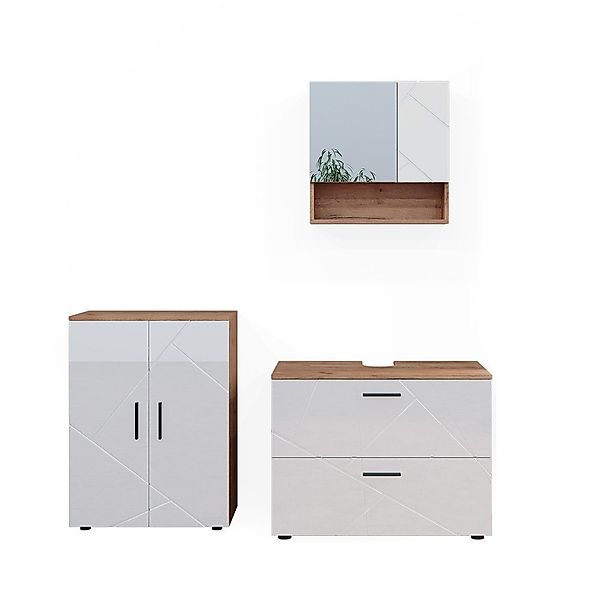 Vicco Badmöbel-Set Irma, Eiche/Weiß Hochglanz, 3 günstig online kaufen