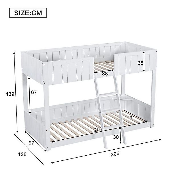 Flieks Etagenbett, Massivholz Kinderbett 90x200cm mit dreistufiger Leiter u günstig online kaufen