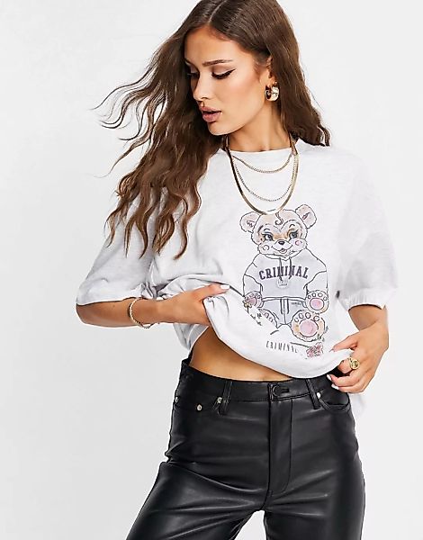 CD Femme – Oversize-T-Shirt mit Bärenmotiv-Grau günstig online kaufen