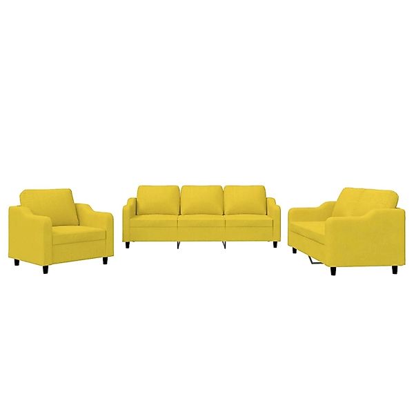 vidaXL 3-Tlg Sofagarnitur mit Kissen Hellgelb Stoff 3201775 günstig online kaufen