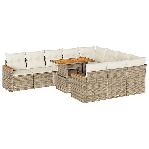 vidaXL 11-Tlg Garten-Sofagarnitur mit Kissen Beige Poly Rattan Akazie 33275 günstig online kaufen