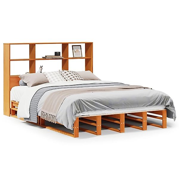 vidaXL Massivholzbett mit Regal ohne Matratze Wachsbraun 120x190 cm 3323943 günstig online kaufen