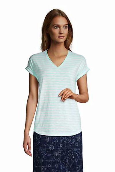 Shirt mit V-Ausschnitt in Petite-Größe, Damen, Größe: S Petite, Blau, Baumw günstig online kaufen