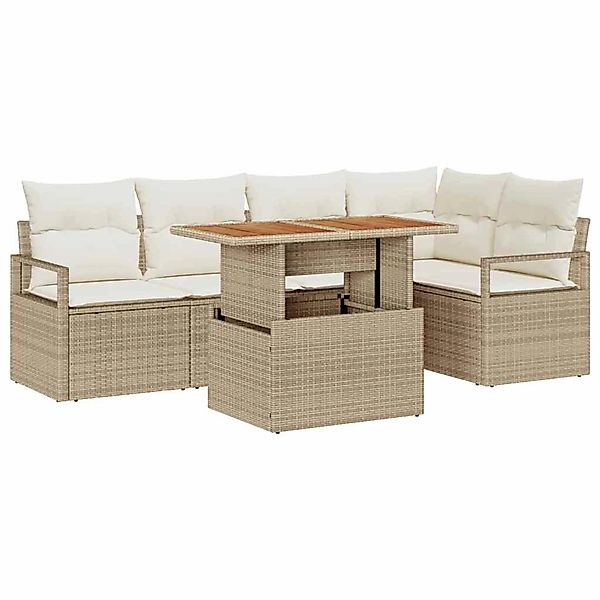 vidaXL Garten-Sofa-Set mit Speicher 6-Tlg Beige Poly Rattan 3358451 günstig online kaufen