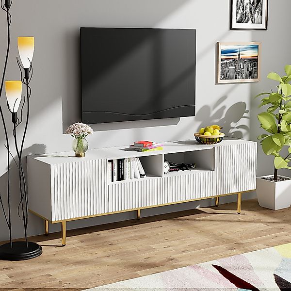 Fernsehschrank Moderner TV-Schrank mit goldenen Verzierungen 165 cm weißer günstig online kaufen