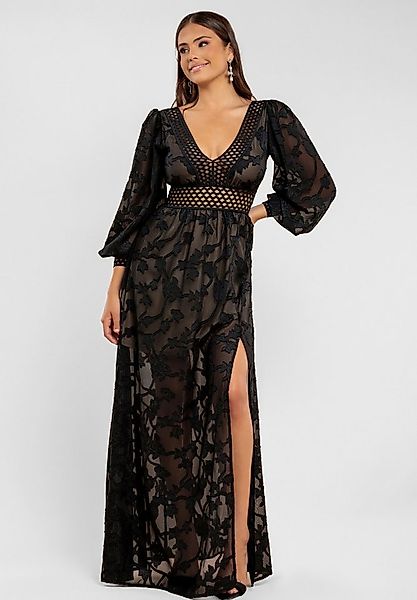 Goddiva Maxikleid Jacquard Lurex Burnout Front Split Maxi Dress langes Klei günstig online kaufen