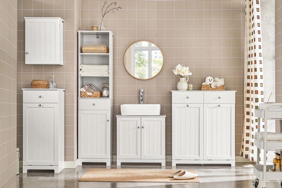 SoBuy Waschbeckenunterschrank mit 2 Fächern MDF Weiß 60 cm BZR18-II-W günstig online kaufen