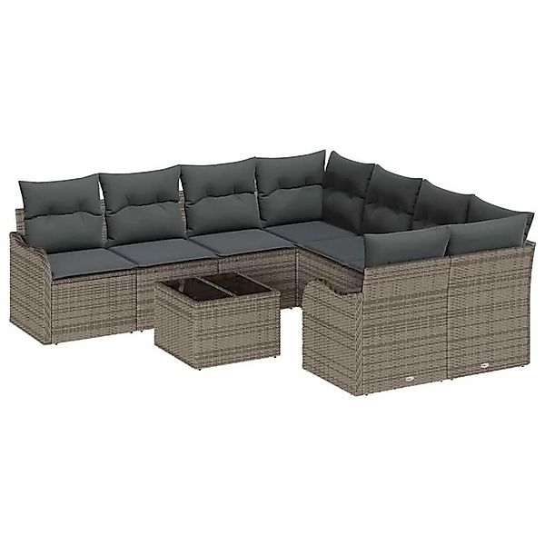 vidaXL Gartensofa-set 9-Tlg Grau Poly-Rattan und Stahl und Glas 3354308 günstig online kaufen