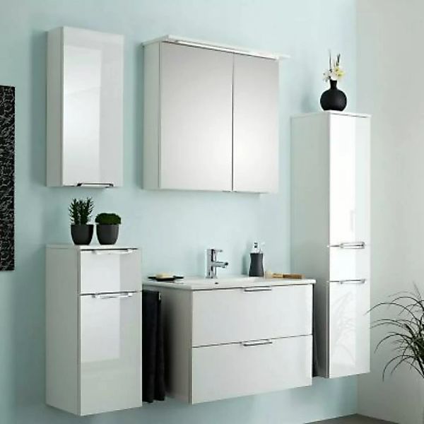 Lomadox Badezimmer Möbel-Set FES-3059-66 mit Waschplatz in weiß glänzend & günstig online kaufen