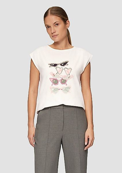 s.Oliver Kurzarmshirt T-Shirt T-Shirt mit Print und Schmucksteinen günstig online kaufen