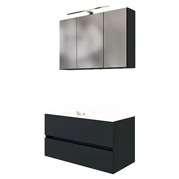 Badmöbel Waschplatz-Set 100 cm inkl. LED Spiegelschrank ARLON-03 matt grau günstig online kaufen