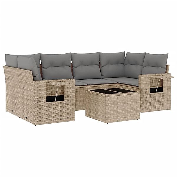 vidaXL 7-Tlg Garten-Sofagarnitur mit Kissen Beige Poly Rattan 3219918 günstig online kaufen