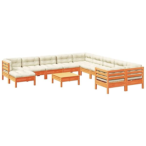 vidaXL 12-Tlg Garten-Sofagarnitur mit Kissen Wachsbraun Kiefernholz 3299655 günstig online kaufen