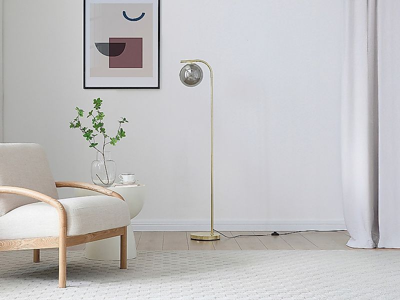 Stehlampe – gebürstetes Messing und Rauchglas – Ø 28 x H 150 cm – Gold – SO günstig online kaufen