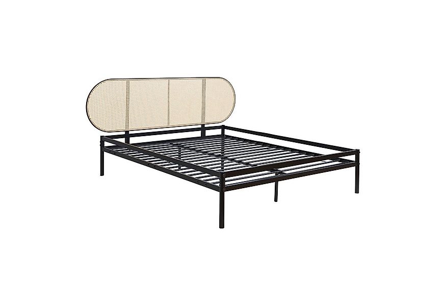 en.casa Metallbett, »Linköping« mit ovalem Kopfteil 160x200 cm Schwarz/Ratt günstig online kaufen