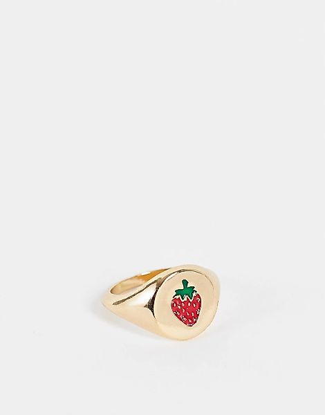 ASOS DESIGN – Goldfarbener Siegelring mit Erdbeer-Detail günstig online kaufen