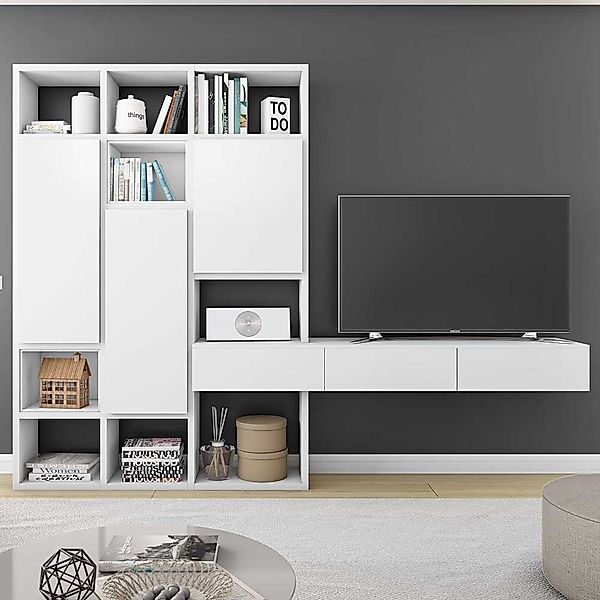 TV Regalkombination in Weiß lackiert Türen günstig online kaufen
