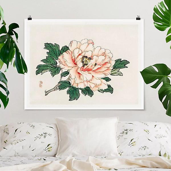 Poster Asiatische Vintage Zeichnung Rosa Chrysantheme günstig online kaufen