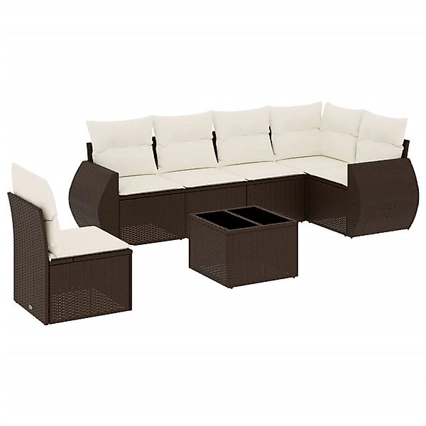 vidaXL 7-Tlg Garten-Sofagarnitur mit Kissen Braun Poly Rattan 3221442 günstig online kaufen