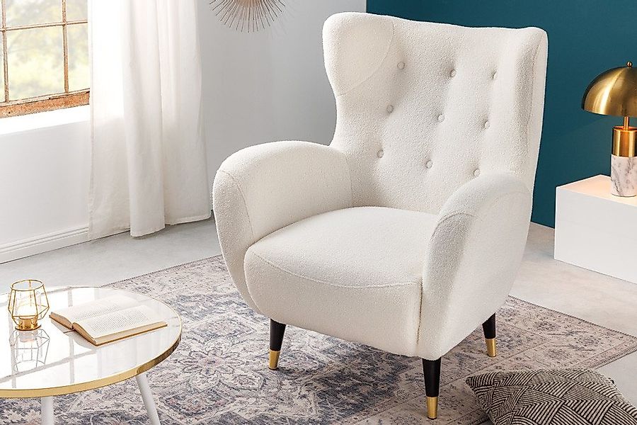 riess-ambiente Ohrensessel DON weiß / gold · Ohrensessel mit Fußkappen & Fe günstig online kaufen