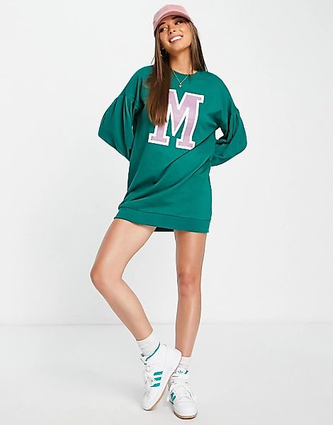 Influence – Bedrucktes Oversize-Sweatshirtkleid in Grün-Neutral günstig online kaufen