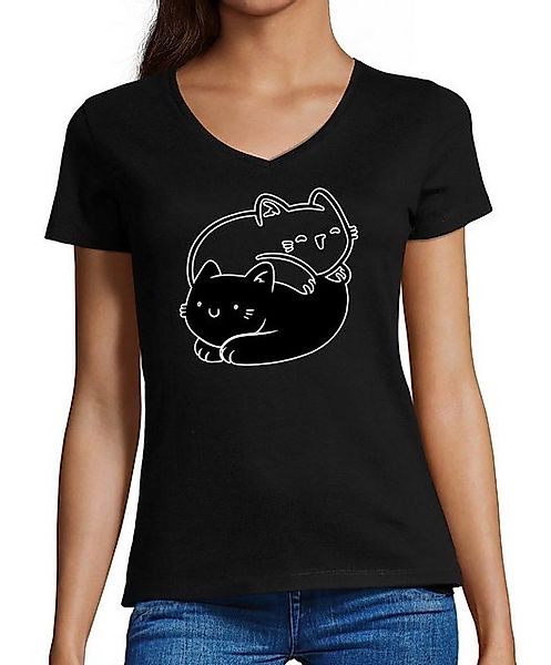 MyDesign24 T-Shirt Damen Katzen Print Shirt bedruckt - Yin Yang Katze Baumw günstig online kaufen