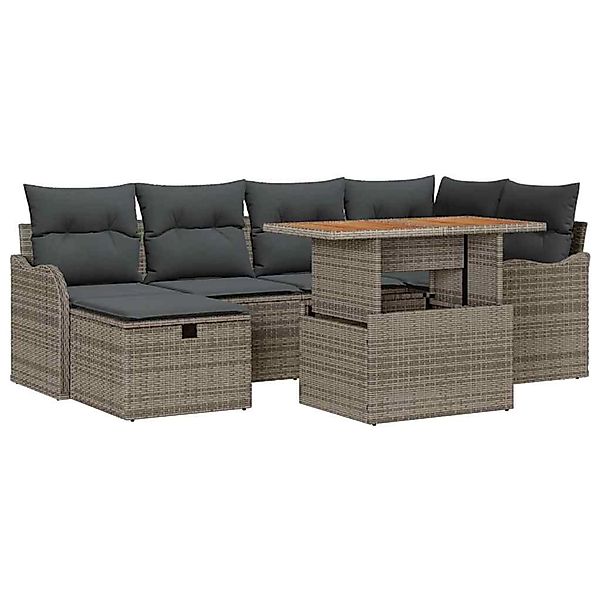 vidaXL Garten-Sofa-Set 7-Tlg Grau Poly Rattan 3361272 günstig online kaufen