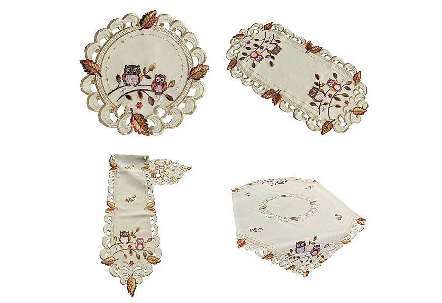 Westernlifestyle Tischdecke Bunte Eulen und Herbstlaub beige verschiedene G günstig online kaufen