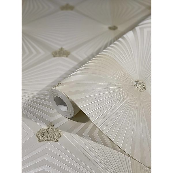 Glööckler Vliestapete Imperial Rauten mit Krönchen Creme günstig online kaufen