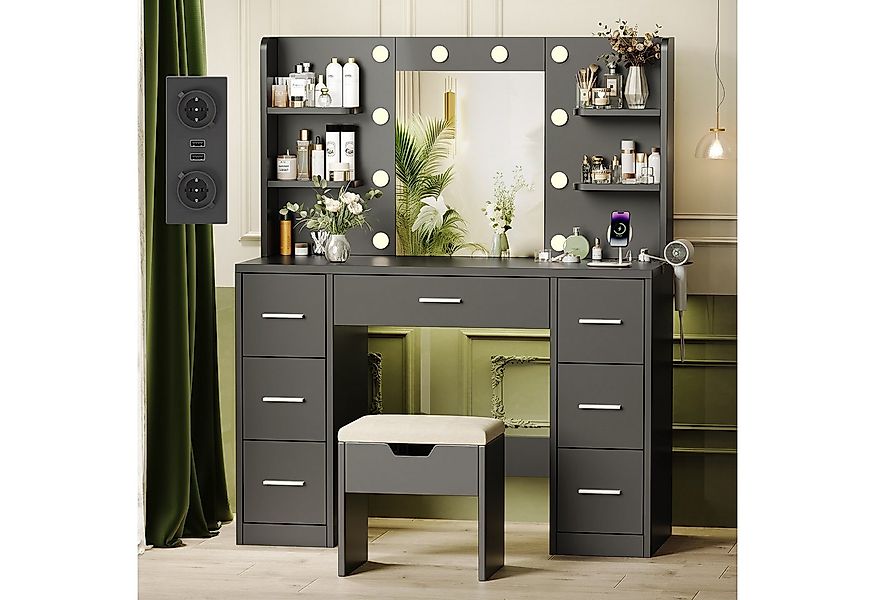 Furnicopia Schminktisch 110*40*137CM Frisiertisch mit 2 SUB 2 Steckdosen (M günstig online kaufen