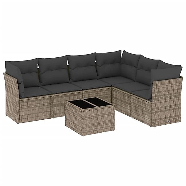 vidaXL 7-Tlg Garten-Sofagarnitur mit Kissen Grau Poly Rattan 3217690 günstig online kaufen