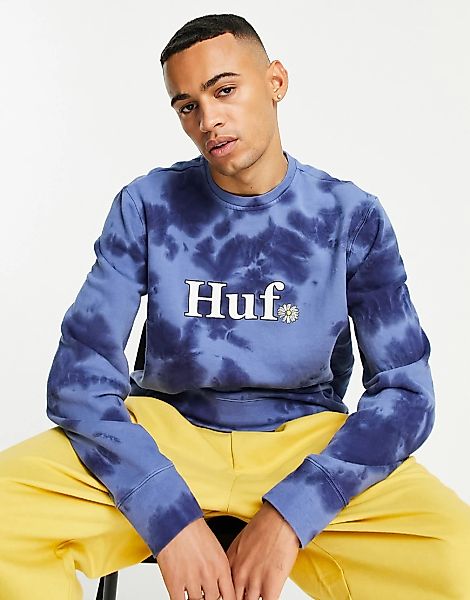 HUF – In Bloom – Sweatshirt in Navy mit Batikmuster, Kombiteil-Marineblau günstig online kaufen