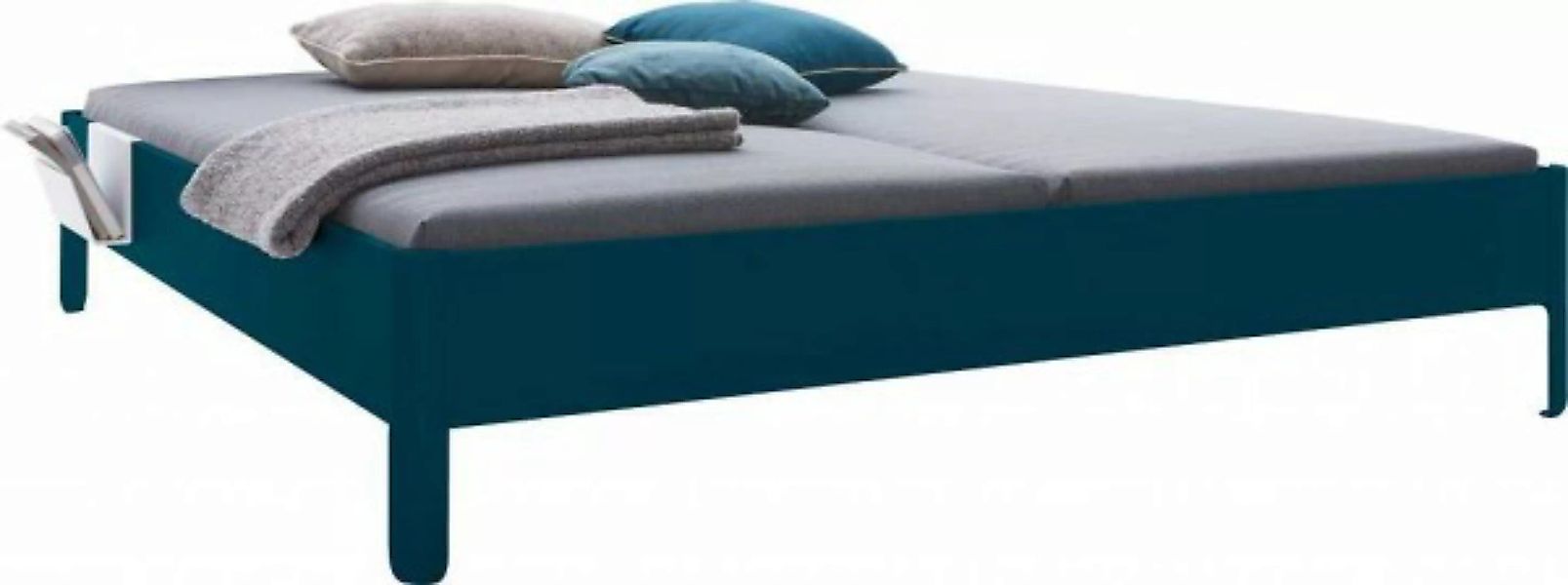 NAIT Doppelbett farbig lackiert Sattblau 200 x 220cm Ohne Kopfteil günstig online kaufen