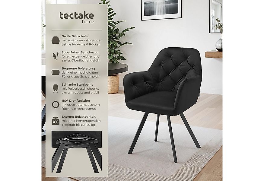 tectake Esszimmerstuhl Drehbarer Samt-Armlehnstuhl Lucia, gepolstert (Set, günstig online kaufen
