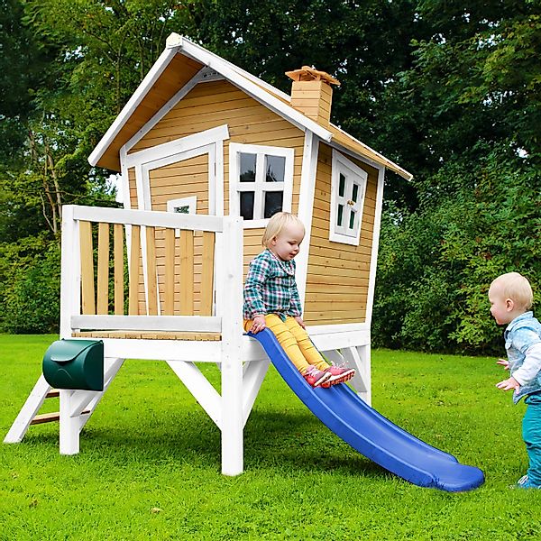 Axi Robin Spielhaus Braun - Weiß mit Blauer Rutsche 177 x 264 x 203 cm günstig online kaufen