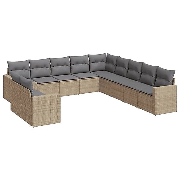 vidaXL 11-Tlg Garten-Sofagarnitur mit Kissen Beige Poly Rattan 3251526 günstig online kaufen