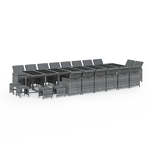 vidaXL 21-Tlg Garten-Essgruppe mit Kissen Poly Rattan Grau 3095673 günstig online kaufen
